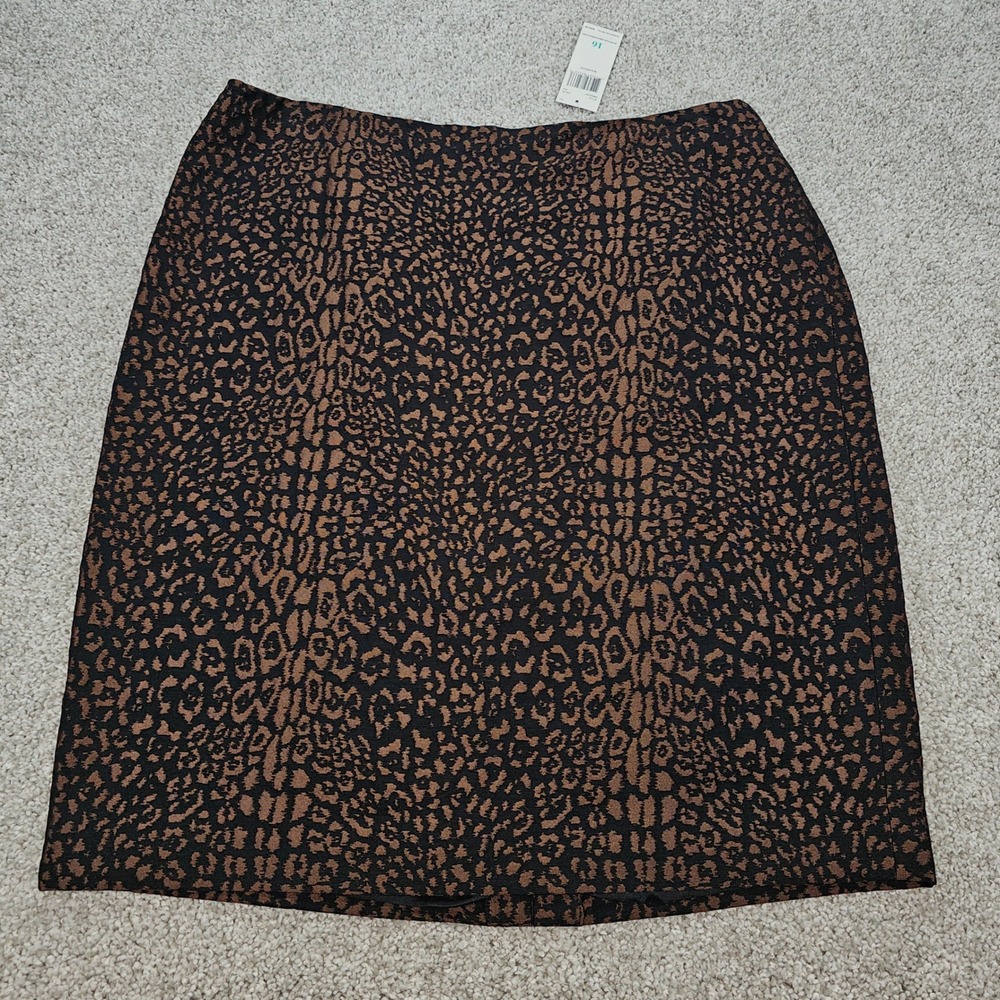 New Dana Buchman Womens Size 16 Animal Print Jacquard Pencil Skirt Black Mocha